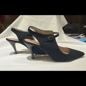 Perla, handcrafted, black, suede, leather heels.